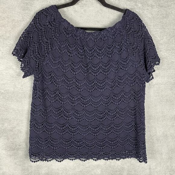 Talbots Top Womens 1X Navy Crochet Lace Short Sleeve Party Holiday Career Preppy - Picture 5 of 11